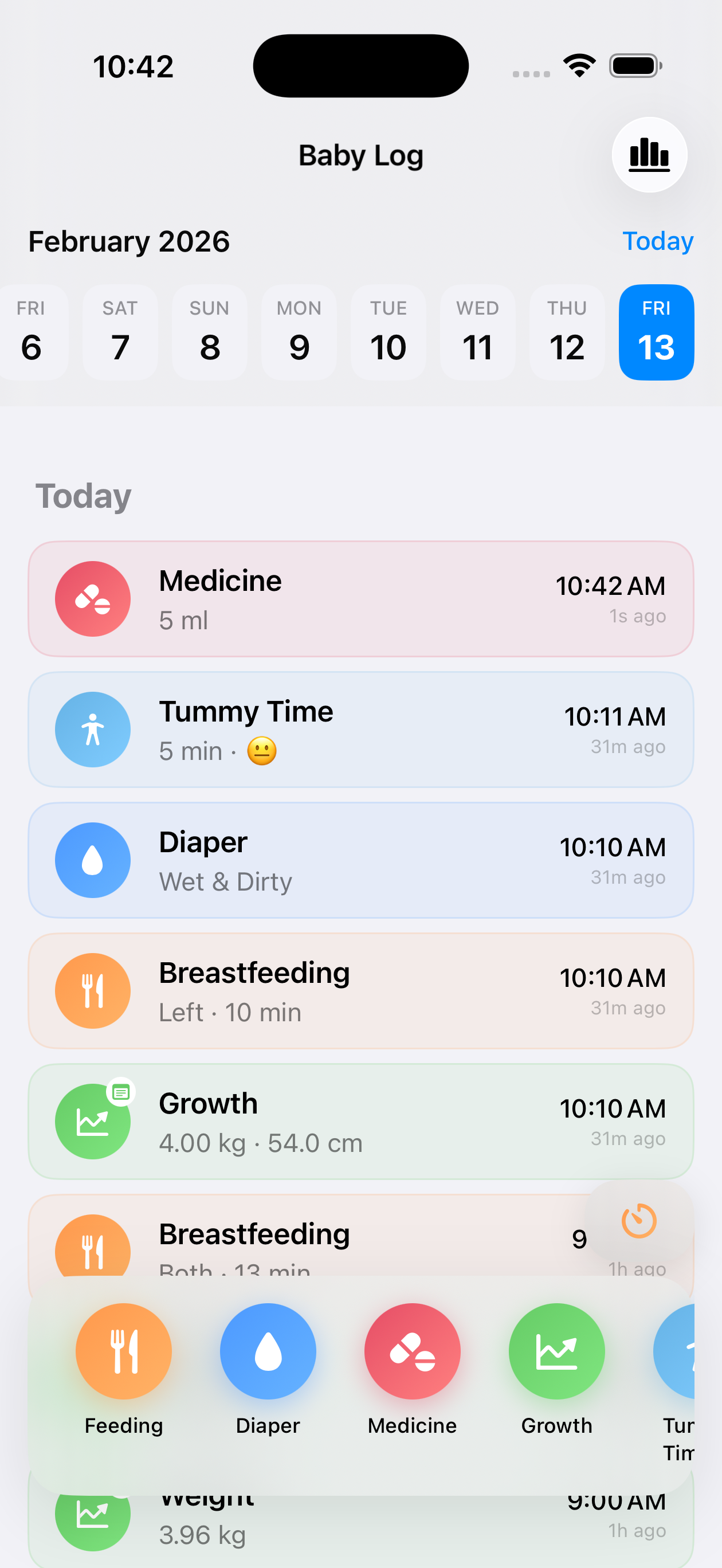 Baby Log app screenshot