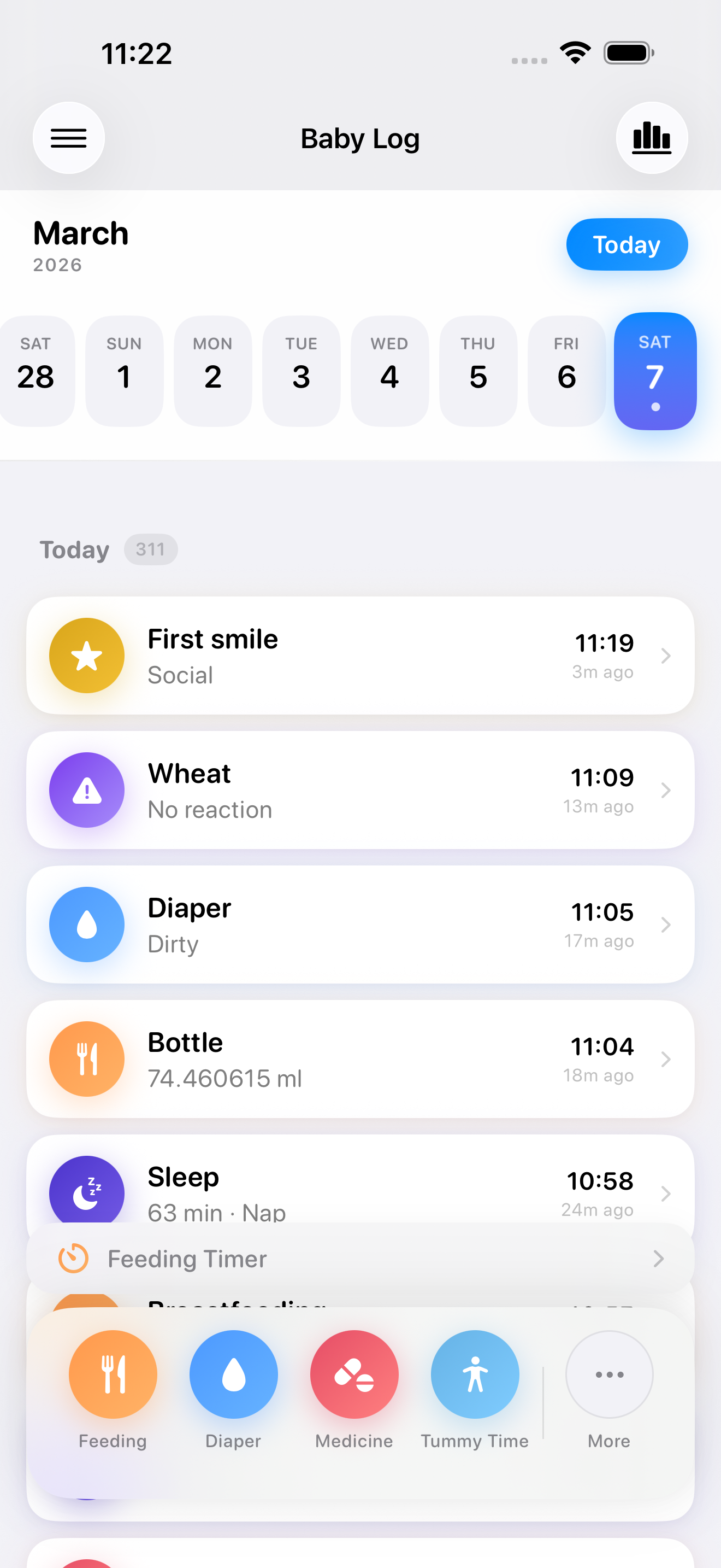 Baby Log app screenshot